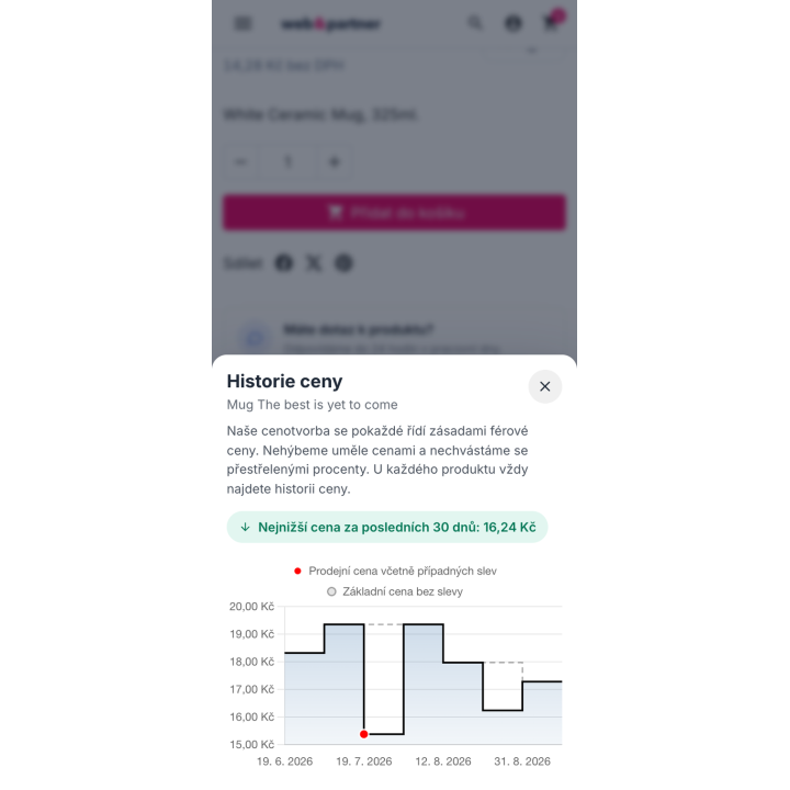 Historie ceny na mobilu — spodní panel