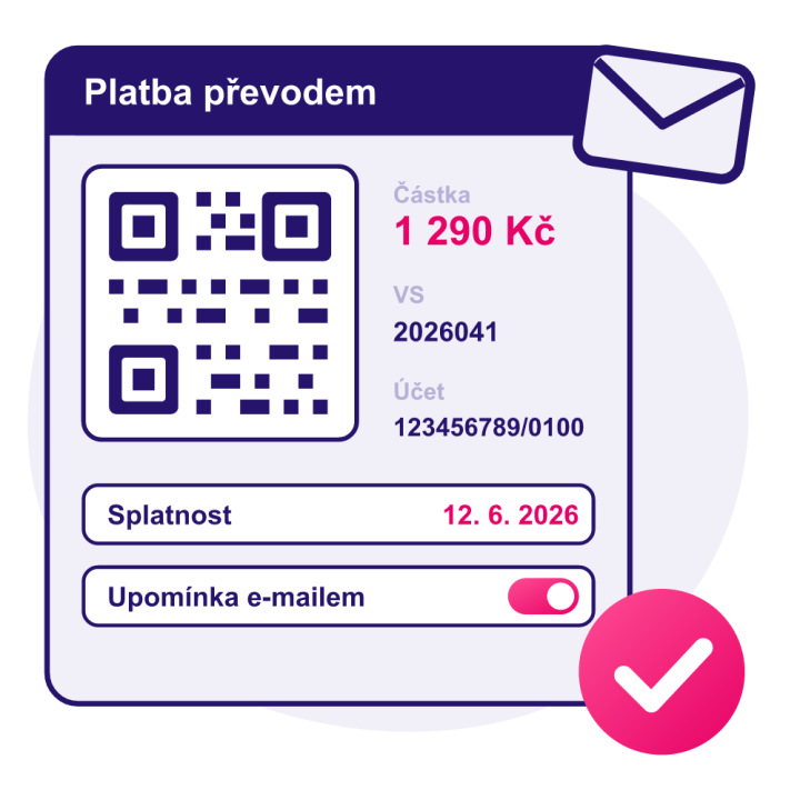 Bankovní převod s QR platbou a upomínkami