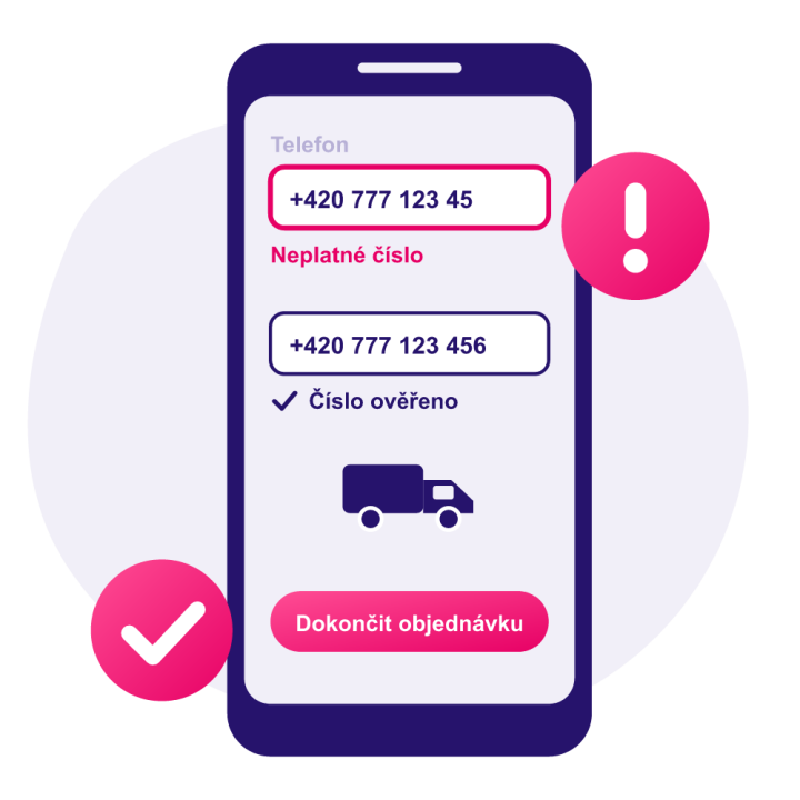 Kontrola telefonních čísel v objednávce
