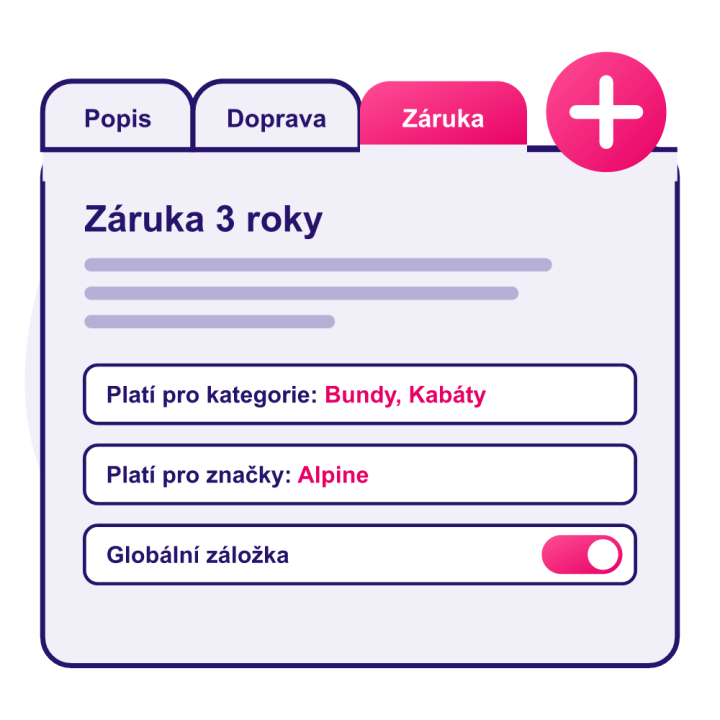 Vlastní záložky na kartě produktu